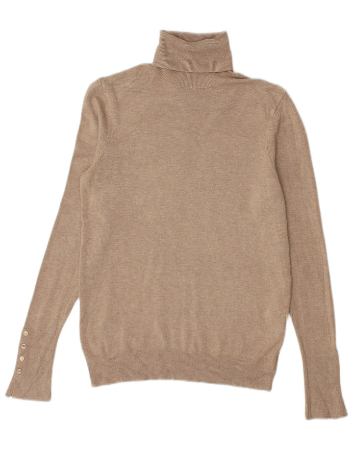 Zara Womens Roll Neck Jumper Sweater UK 12 Medium Beige Viscose