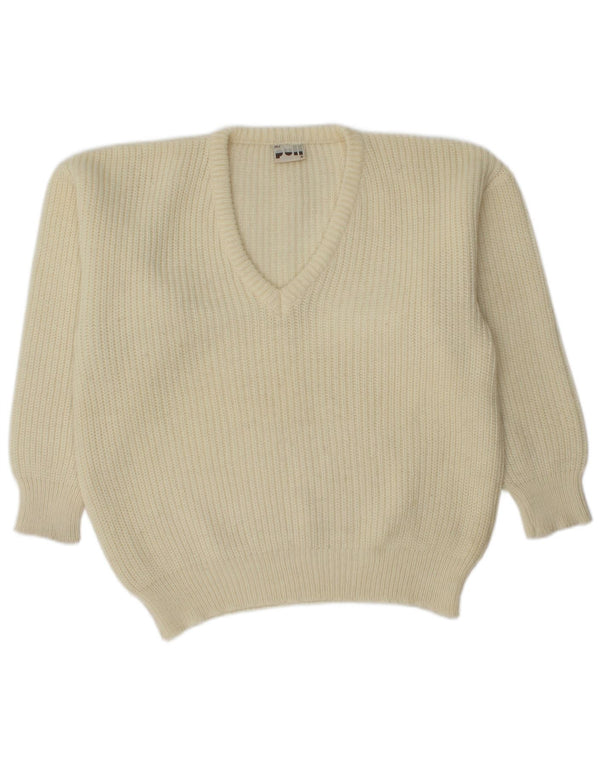 Vintage Womens V-Neck Jumper Sweater UK 16 Large Off White