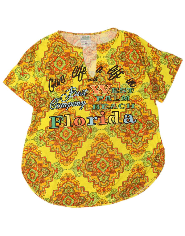 Best Company Womens California Graphic T-Shirt Top UK 18 XL Yellow Ikat