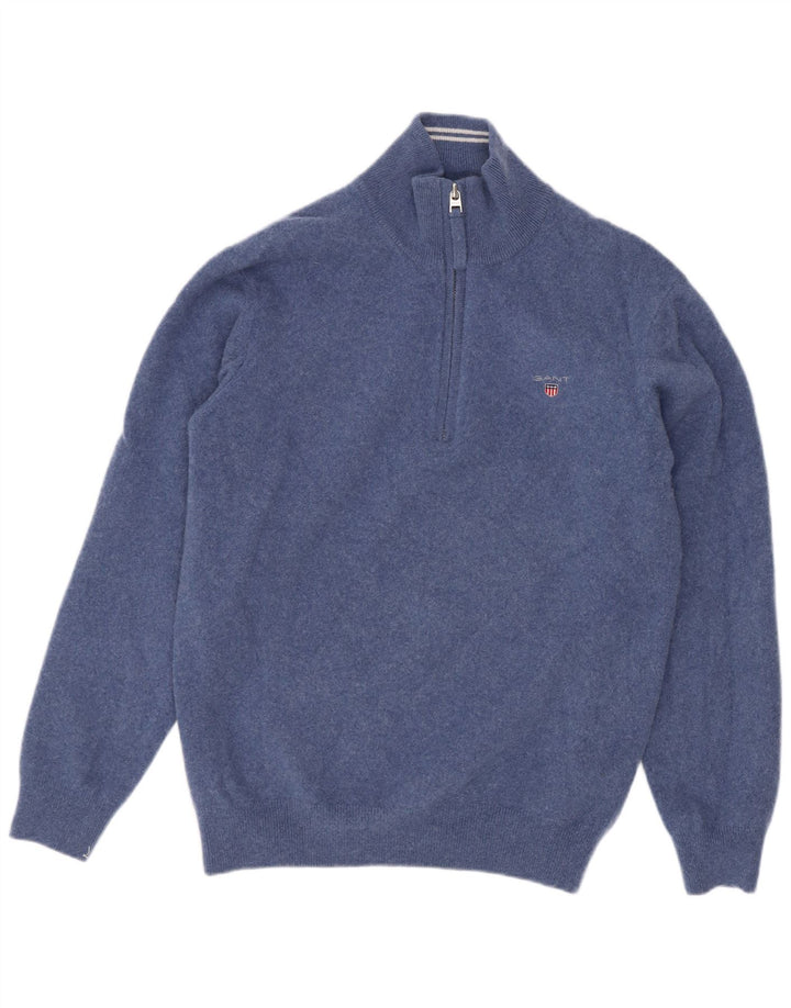 Gant Boys Zip Neck Jumper Sweater 15-16 Years Large Navy Blue Wool
