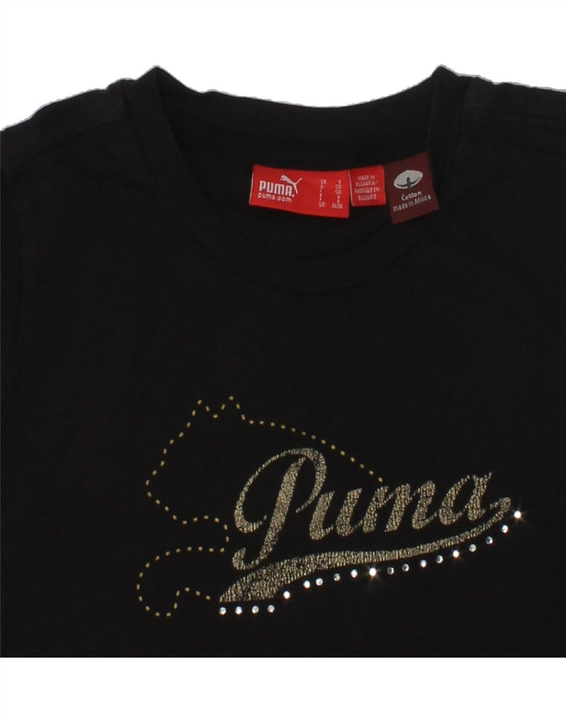 PUMA Girls Graphic T-Shirt Top 7-8 Years Small Black | Vintage Puma | Thrift | Second-Hand Puma | Used Clothing | Messina Hembry 