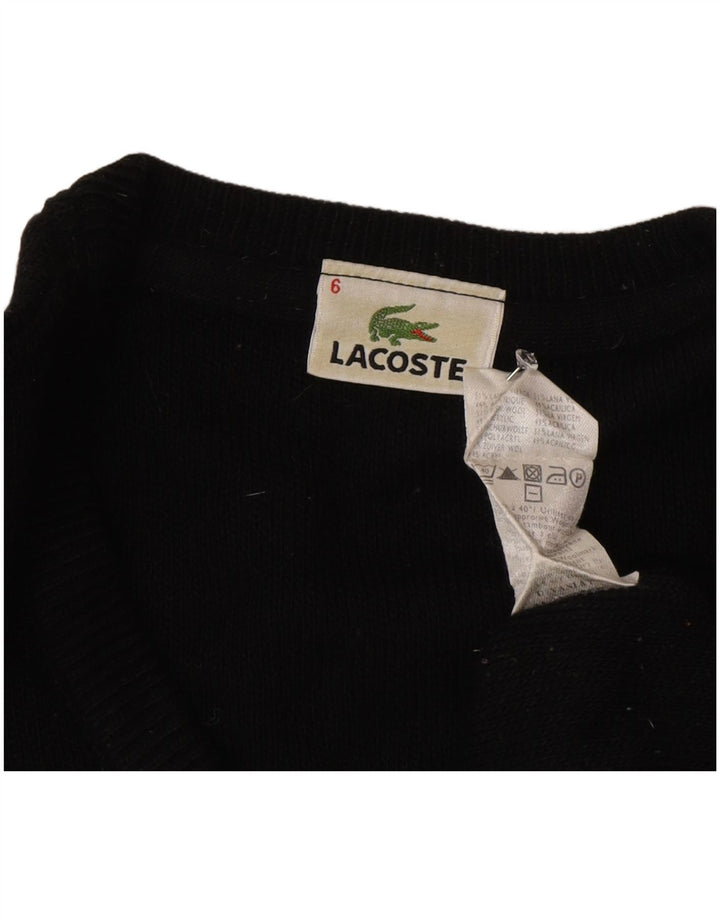 Lacoste Mens V-Neck Jumper Sweater Size 6 XL Black Wool