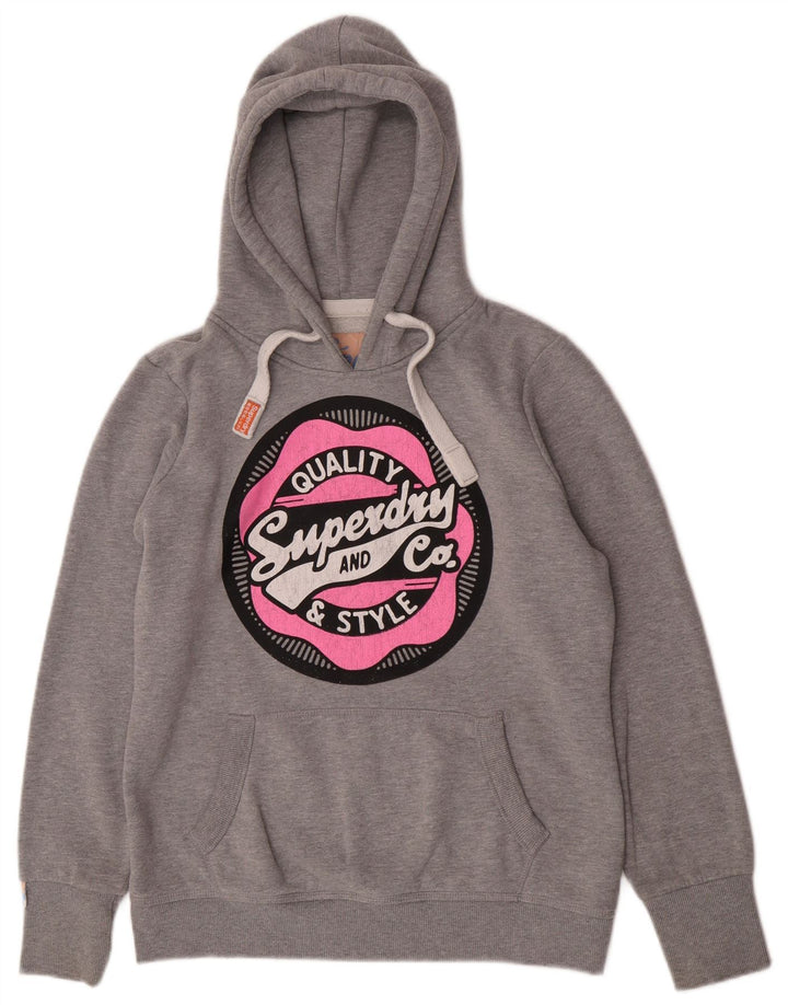 Superdry Womens Graphic Hoodie Jumper UK 16 Large Grey Polyester