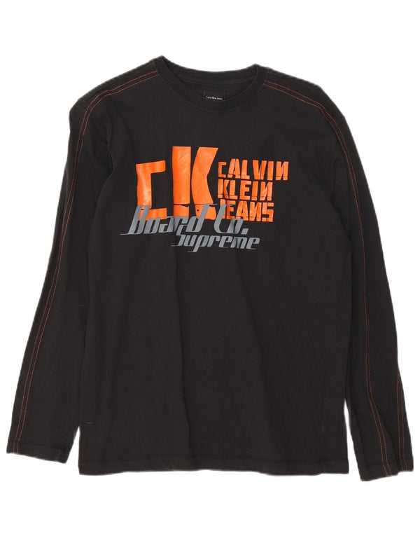 Calvin Klein Jeans Boys Graphic Top Long Sleeve 13-14 Years Black Cotton