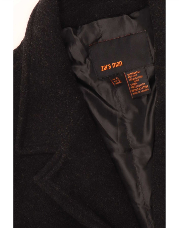 Zara Mens Overcoat UK 42 XL Black Wool