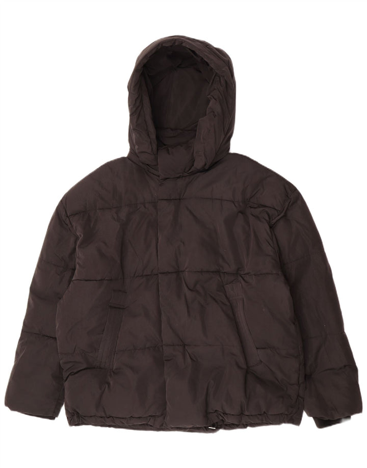 Zara Womens Hooded Padded Jacket UK 42 XL Black Polyester