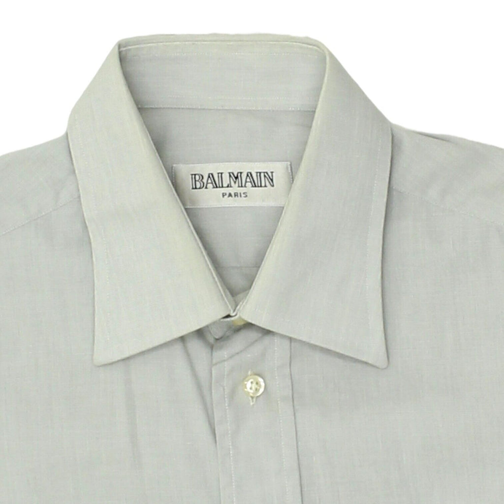 Balmain Paris Mens Grey Button Up Shirt | Vintage High End Designer Formal VTG Vintage Messina Hembry and Second-Hand Messina Hembry from Messina Hembry 