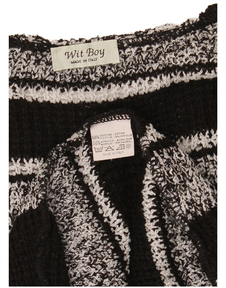 Wit Boy Womens Short Sleeve Cardigan Sweater UK 12 Medium Black Striped