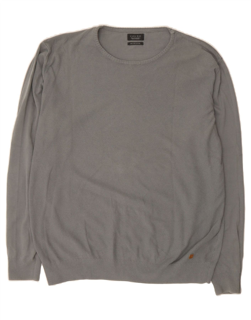 ZARA Mens Crew Neck Jumper Sweater XL Grey Vintage Zara and Second-Hand Zara from Messina Hembry 
