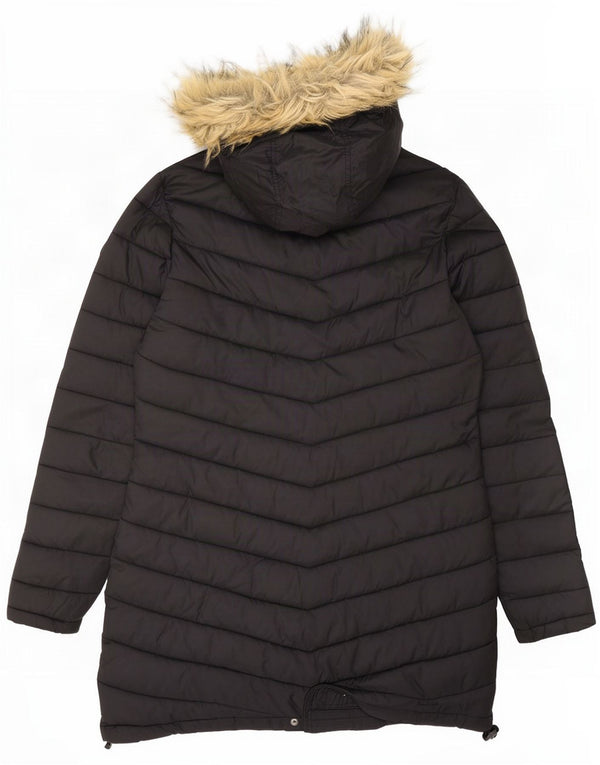 Superdry Womens Hooded Padded Coat UK 12 Medium Black Nylon