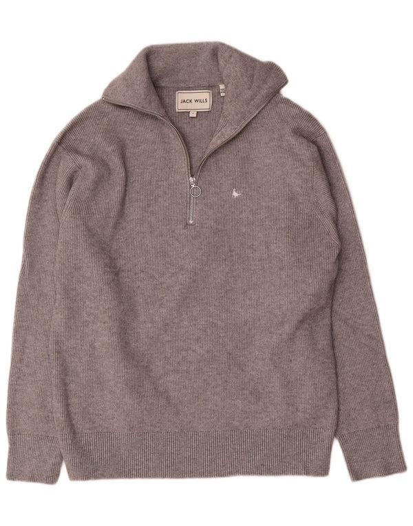 Jack Wills Mens Zip Neck Jumper Sweater Small Grey Viscose
