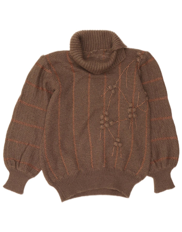 Vintage Womens Roll Neck Jumper Sweater UK 16 Large Grey Striped