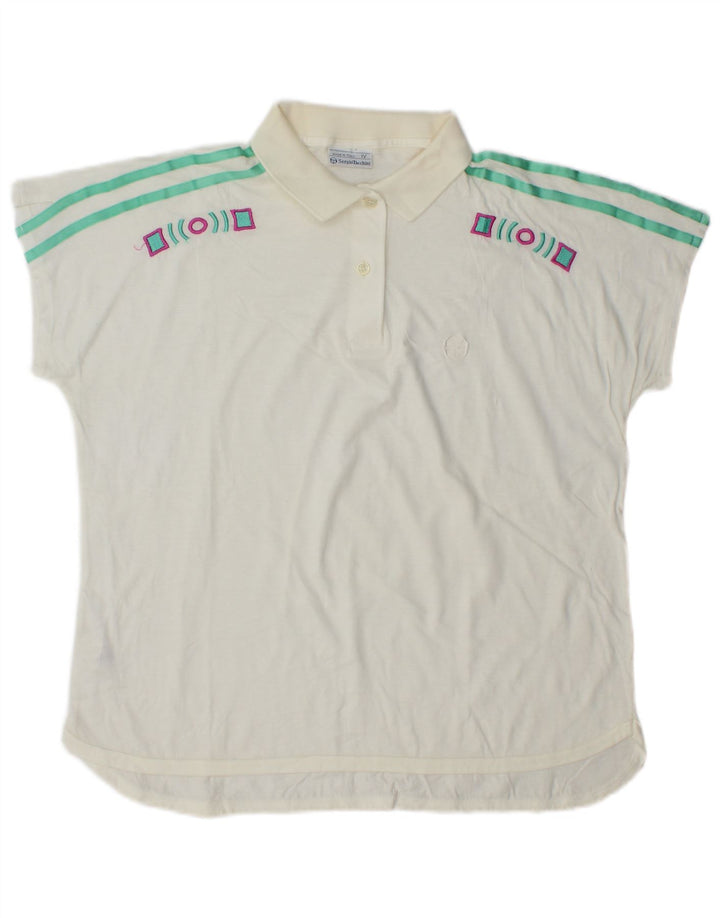 Sergio Tacchini Womens Polo Shirt US 12 Large White Geometric Cotton