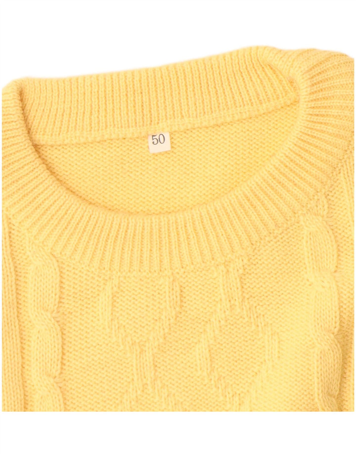Vintage Mens Crew Neck Jumper Sweater IT 50 Medium Yellow Wool