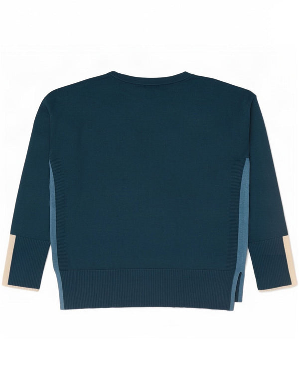 White Stuff Womens Crew Neck Jumper Sweater UK 14 Large Blue Colourblock