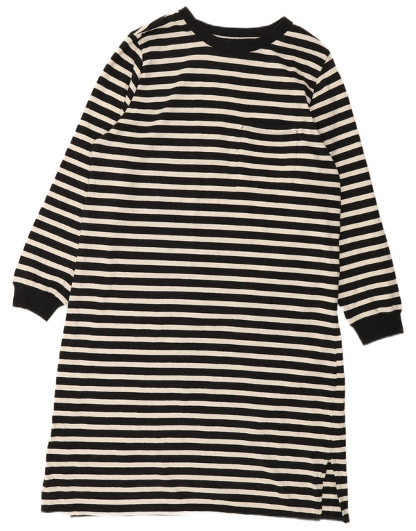 Marks & Spencer Womens Jumper Dress UK 14 Large Black Striped Cotton