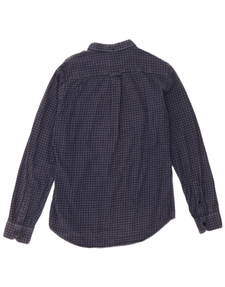 Farah Mens Flannel Shirt Medium Navy Blue Check Cotton