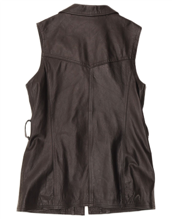 Vintage Womens Leather Gilet UK 14 Large Black Leather