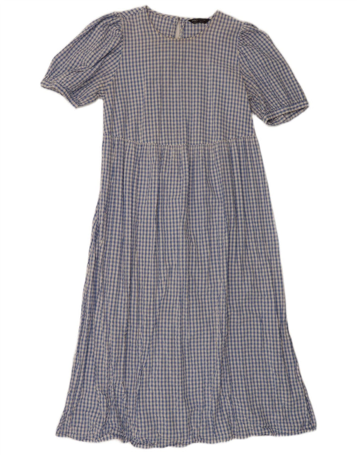Marks & Spencer Womens Maxi Dress UK 14 Medium Blue Gingham Cotton