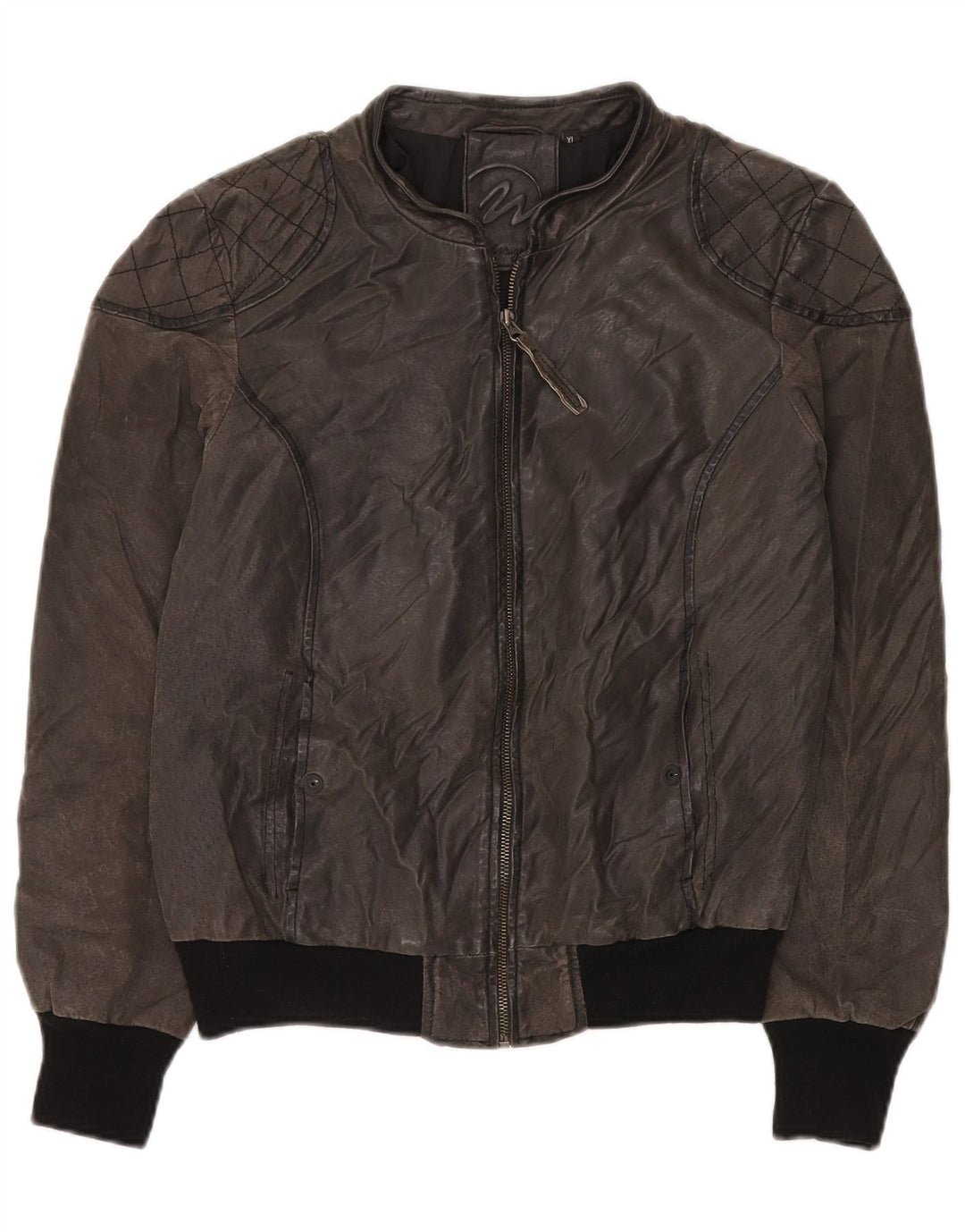 MAZE Mens Suede Bomber Jacket UK 38 Medium Grey Leather