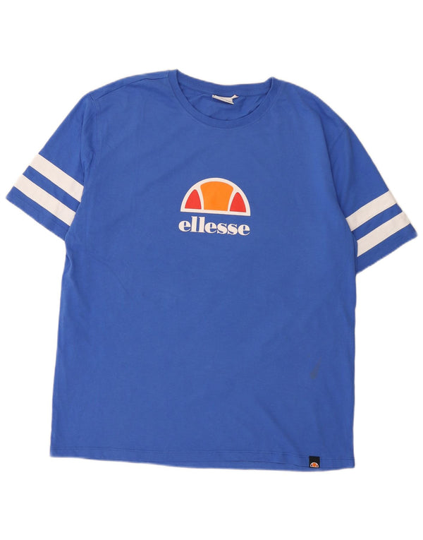 ELLESSE Mens Graphic T-Shirt Top Large Blue Colourblock Cotton