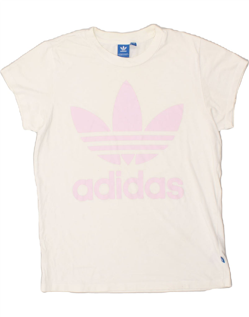 ADIDAS Womens Graphic T-Shirt Top UK 8 Small White Cotton | Vintage Adidas | Thrift | Second-Hand Adidas | Used Clothing | Messina Hembry 