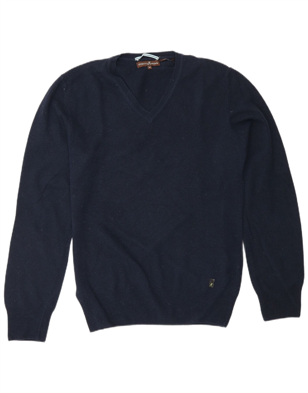 Guess By Marciano Mens V-Neck Jumper Sweater Medium Navy Blue