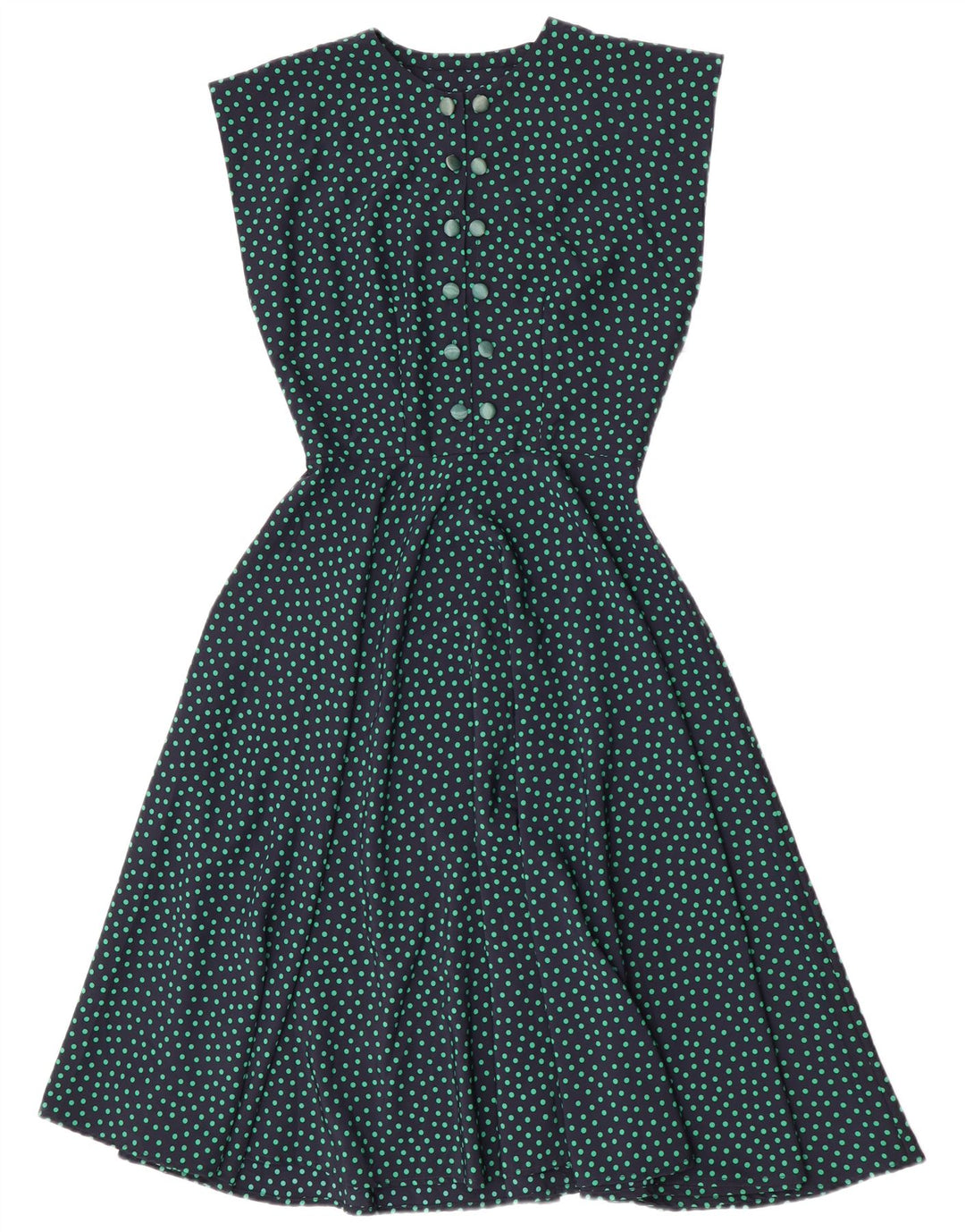 Vintage Womens A-Line Dress UK 10 Small Navy Blue Polka Dot