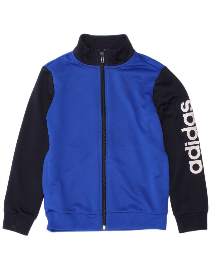 ADIDAS Boys Graphic Tracksuit Top Jacket 7-8 Years Blue Colourblock