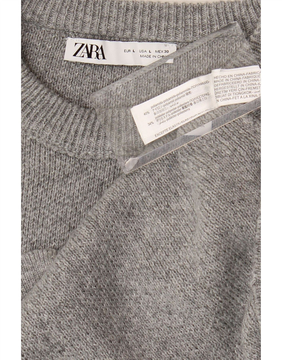 Zara Womens Crew Neck Jumper Sweater UK 16 Large Grey Polyamide
