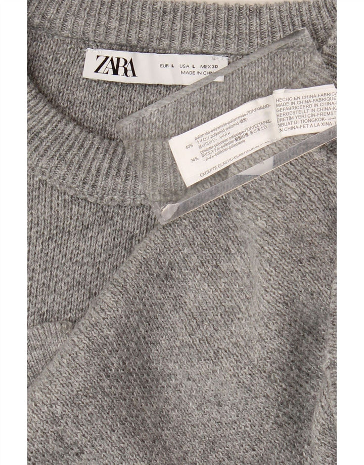 Zara Womens Crew Neck Jumper Sweater UK 16 Large Grey Polyamide