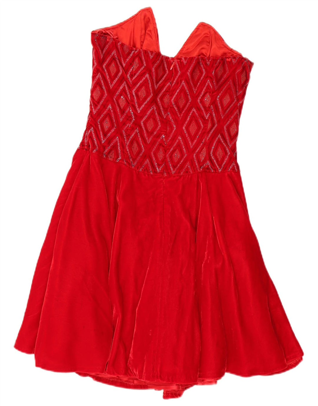 Roccobarocco Womens Strapless Dress IT 42 Medium Red Argyle/Diamond Viscose