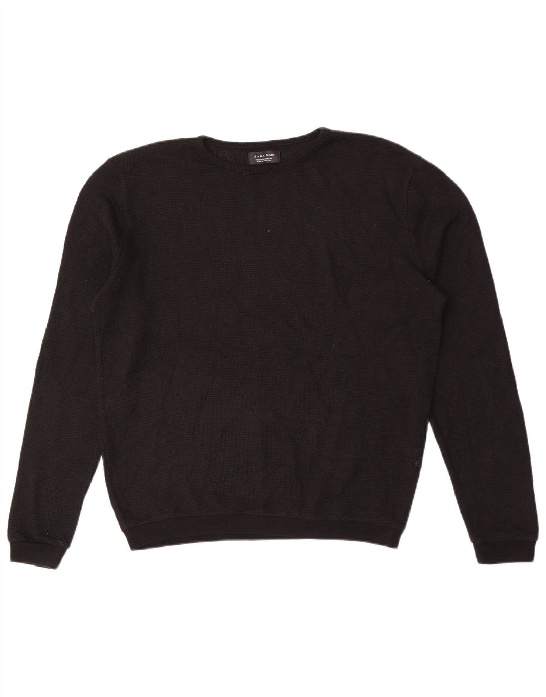 Zara Mens Crew Neck Jumper Sweater Medium Black Cotton