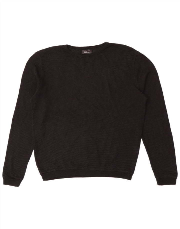 Zara Mens Crew Neck Jumper Sweater Medium Black Cotton