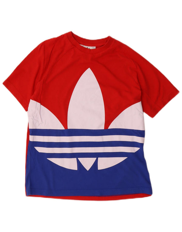Adidas Boys Graphic T-Shirt Top 13-14 Years Red Colourblock Cotton