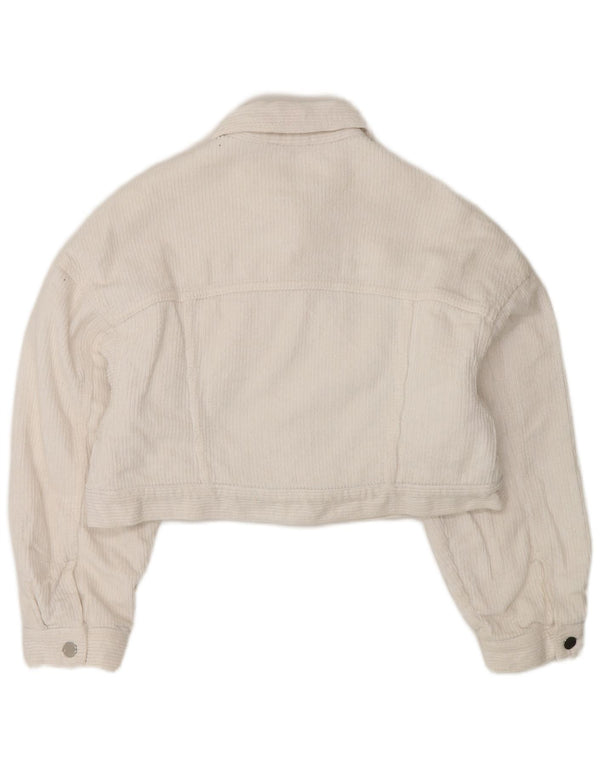 Zara Womens Oversized Crop Sherpa Corduroy Jacket UK 10 Small White Cotton