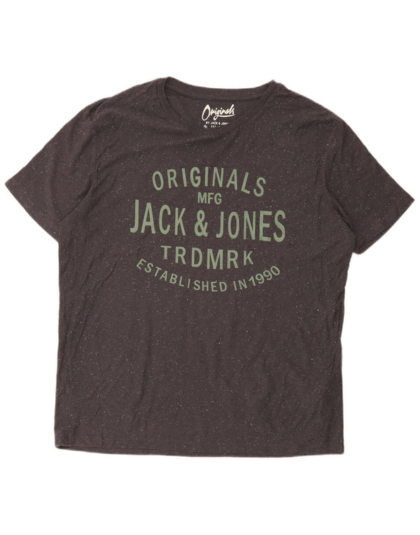 Jack & Jones Mens Graphic T-Shirt Top XL Grey Flecked Cotton