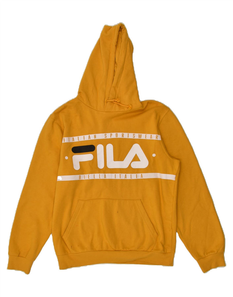 FILA Mens Graphic Hoodie Jumper Small Yellow Cotton | Vintage Fila | Thrift | Second-Hand Fila | Used Clothing | Messina Hembry 