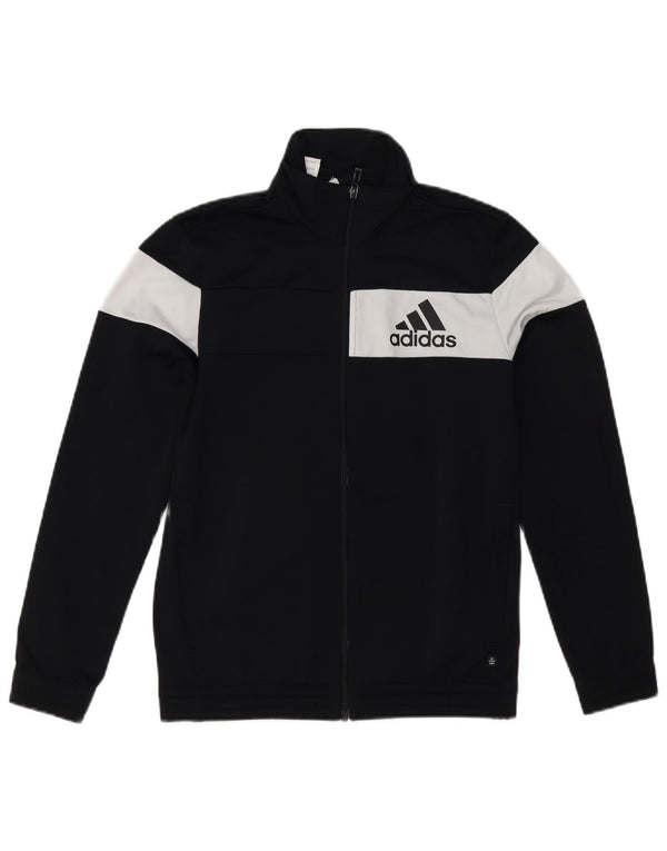 Adidas Boys Tracksuit Top Jacket 11-12 Years Black Colourblock Polyester