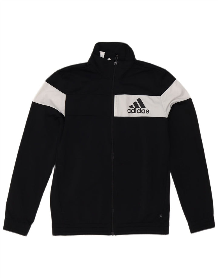 Adidas Boys Tracksuit Top Jacket 11-12 Years Black Colourblock Polyester