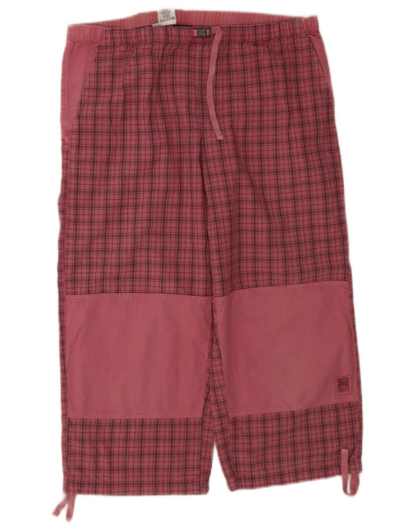 Think Pink Womens Loose Fit Capri Trousers Medium W30 L21 Pink Check Cotton