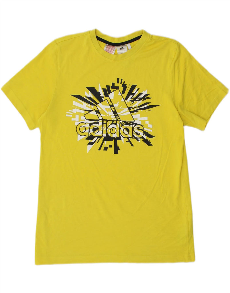 ADIDAS Boys Climalite Graphic T-Shirt Top 15-16 Years Yellow Cotton Vintage Adidas and Second-Hand Adidas from Messina Hembry 