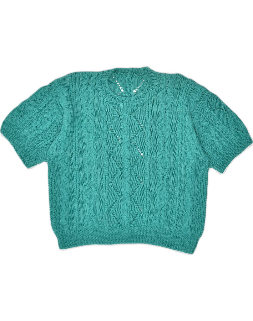 VINTAGE Womens Short Sleeve Crew Neck Jumper Sweater UK 18 XL Turquoise | Vintage Vintage | Thrift | Second-Hand Vintage | Used Clothing | Messina Hembry 