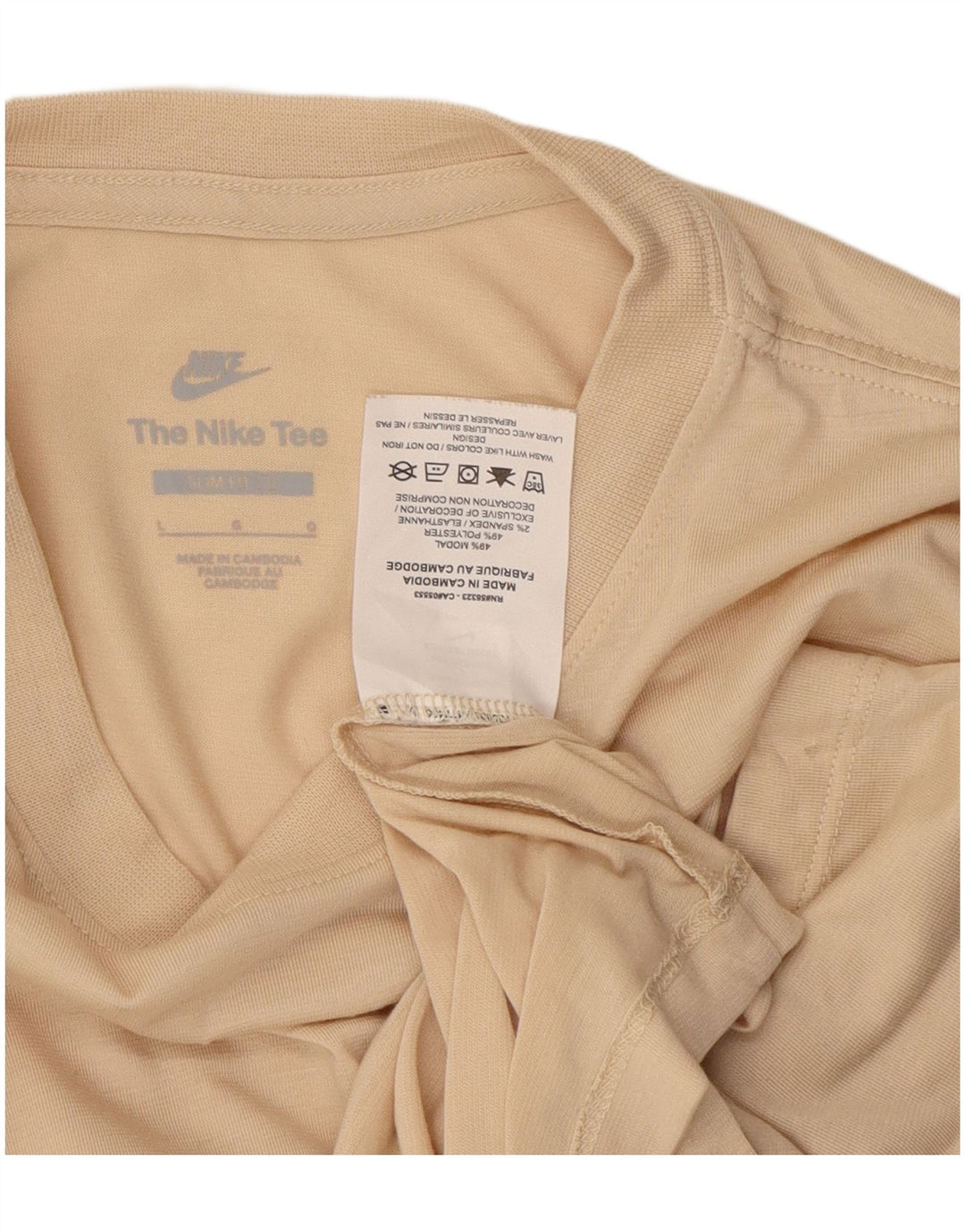 Nike Womens Crop Slim Fit T-Shirt Top UK 14 Large Beige Modal