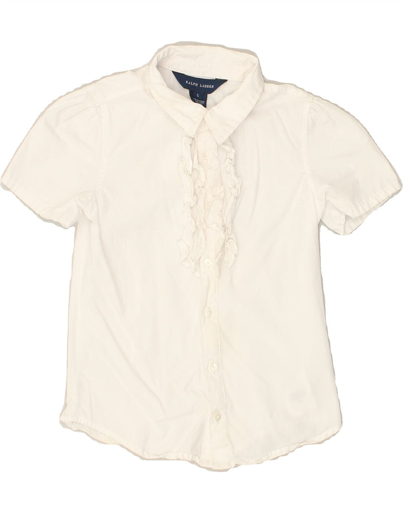 POLO RALPH LAUREN Girls Short Sleeve Ruffle Front Shirt 4-5 Years White | Vintage Polo Ralph Lauren | Thrift | Second-Hand Polo Ralph Lauren | Used Clothing | Messina Hembry 