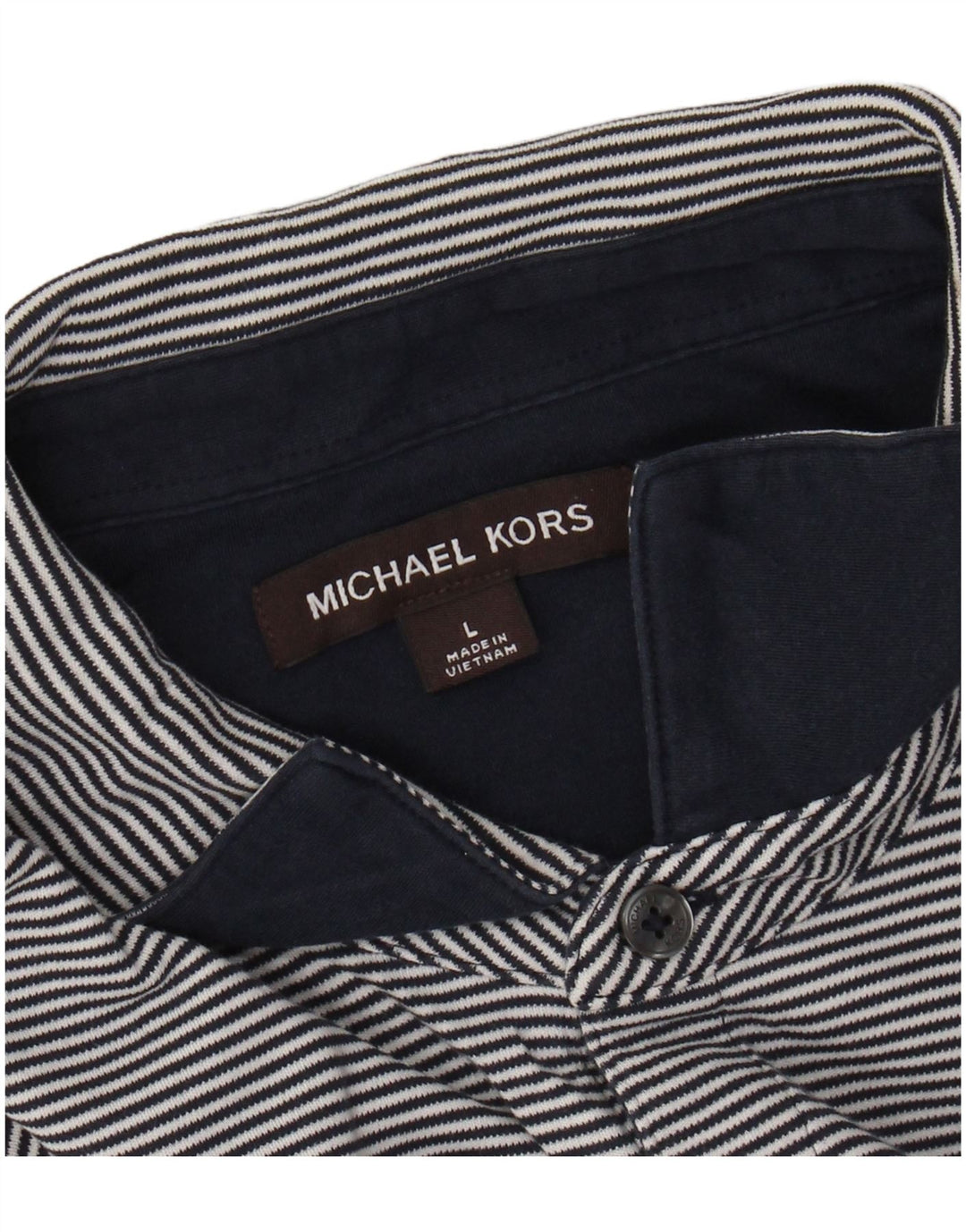 MICHAEL KORS Mens Polo Shirt Large Navy Blue Pinstripe