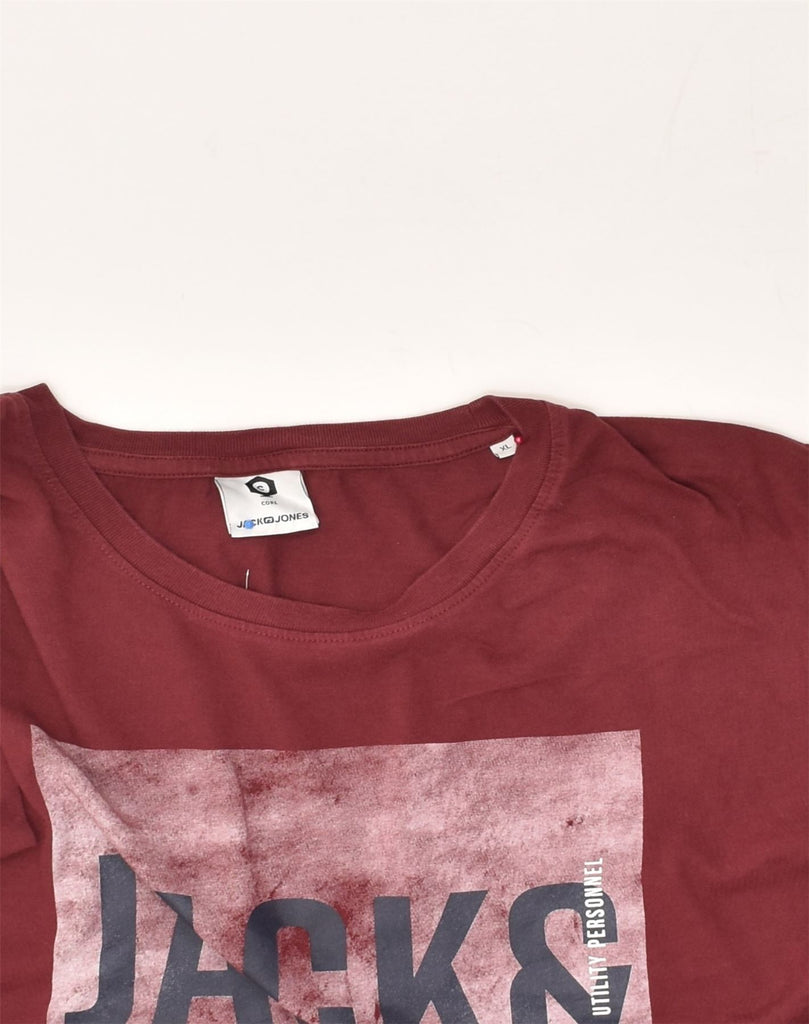 JACK & JONES Mens Graphic T-Shirt Top XL Maroon Cotton | Vintage Jack & Jones | Thrift | Second-Hand Jack & Jones | Used Clothing | Messina Hembry 