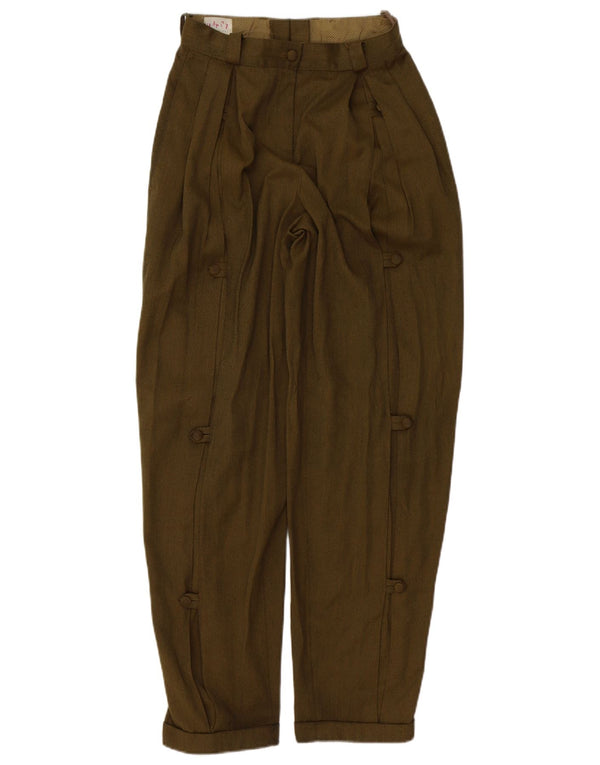 Vintage Womens Pegged Loose Fit Trousers EU 36 Small W26 L31 Khaki Viscose