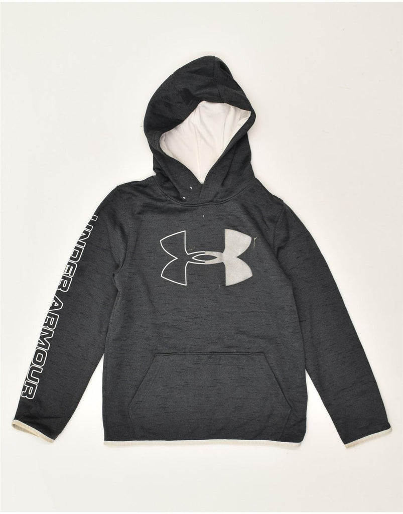 UNDER ARMOUR Boys Graphic Hoodie Jumper 9-10 Years Medium Grey Polyester | Vintage Under Armour | Thrift | Second-Hand Under Armour | Used Clothing | Messina Hembry 