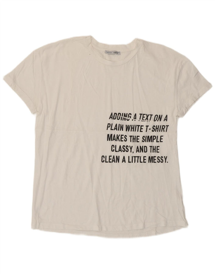 Zara Womens Graphic T-Shirt Top UK 10 Small White